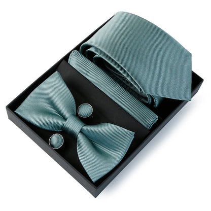 Mens Bussiness Ties Set With Bowtie Bow tie Necktie Square Towel Cufflinks For Groom Wedding Banquet Party Gift Box Accessories Good Vibrations