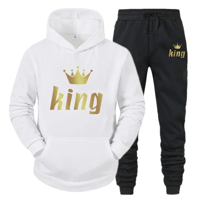 King And Queen Couple Outfit Hoodie and Jogger Pants High Quality Men Women Daily Casual Sport Jogging Suit King Queen Tracksuit Good Vibrations