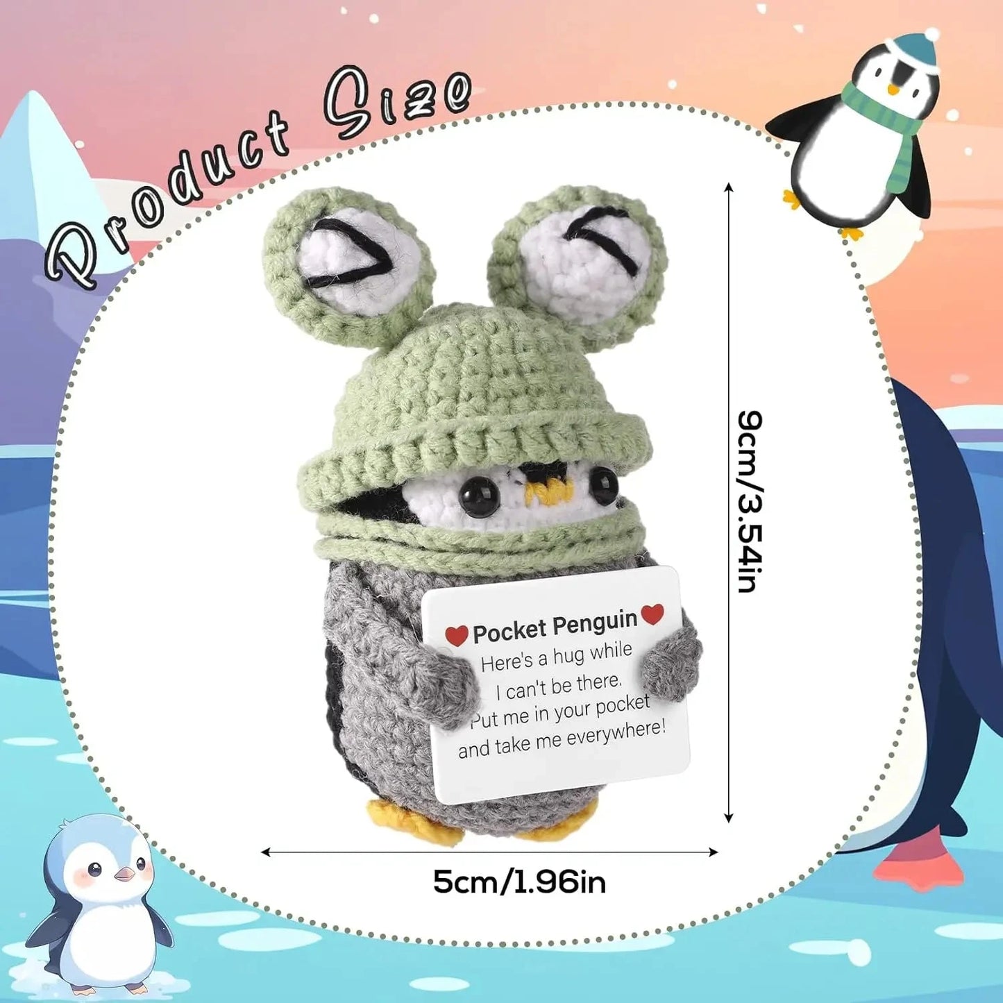 Funny Positive Energy Penguin Hug Pocket Doll Mini Handmade Plush Knitted Penguin Ornament Home Room Decoration Christams Gift Good Vibrations