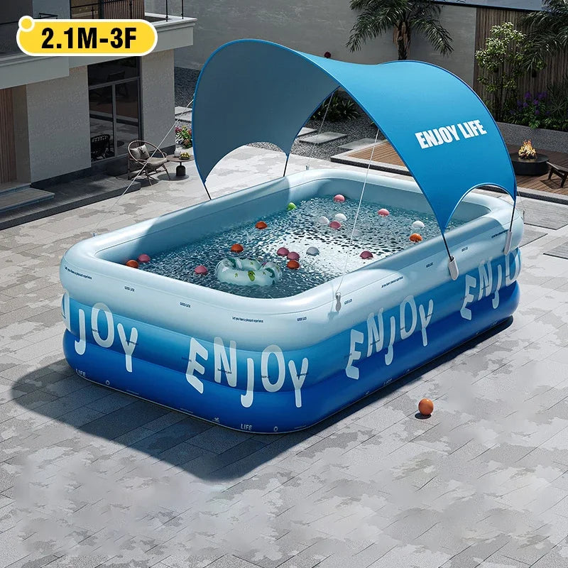 Inflatable Pool 3/2.6/2.1M Large Family Pools Swimming Pool with Canopy Children's Outdoor Removable Basen Toys for Kids Adult Good Vibrations