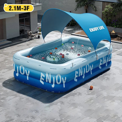Inflatable Pool 3/2.6/2.1M Large Family Pools Swimming Pool with Canopy Children's Outdoor Removable Basen Toys for Kids Adult Good Vibrations