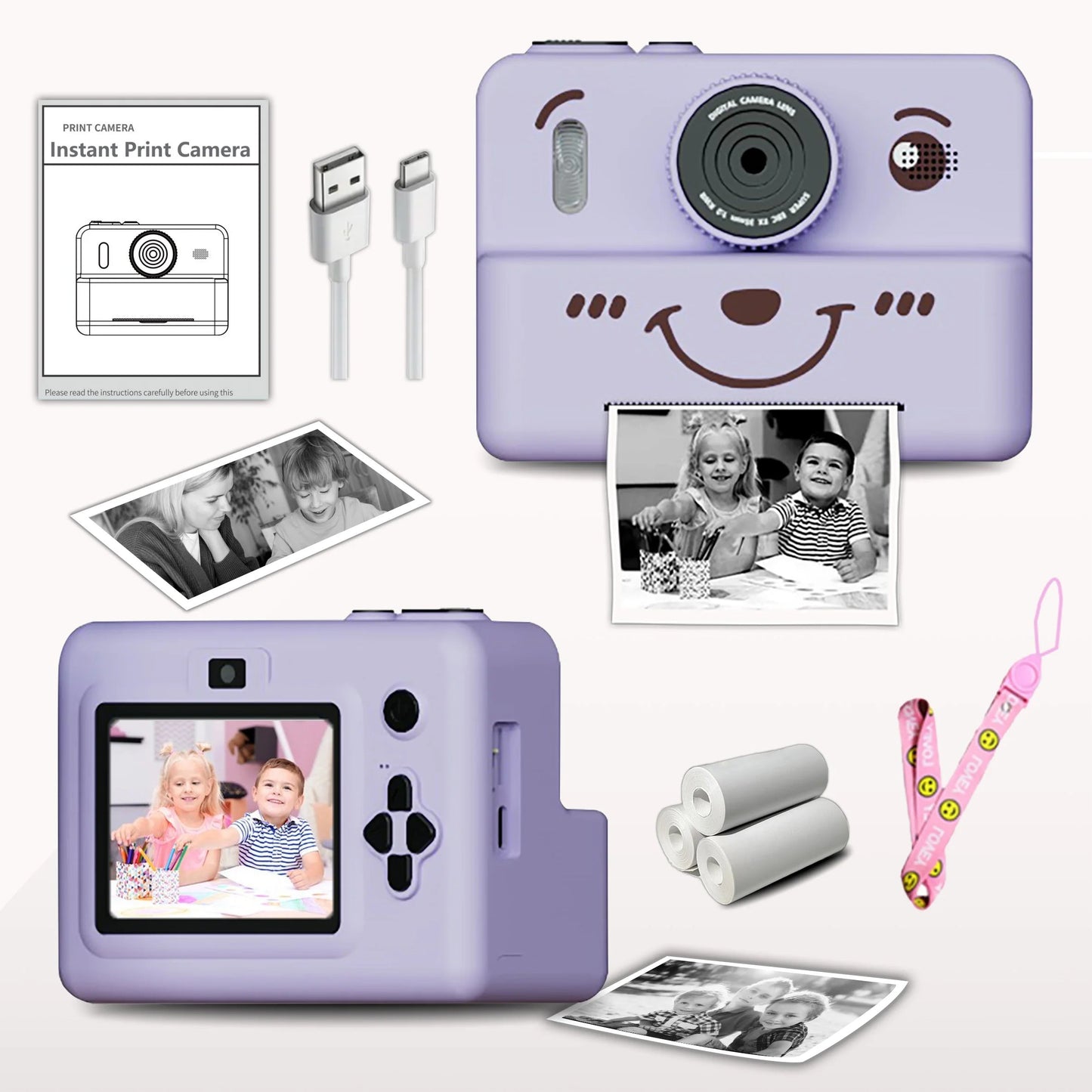 kids instant camera with 3 rolls thermal paper photo&video&games 1080p HD screen 1500mAh lithium battery  gift for boys&girls Good Vibrations Adult Super Store