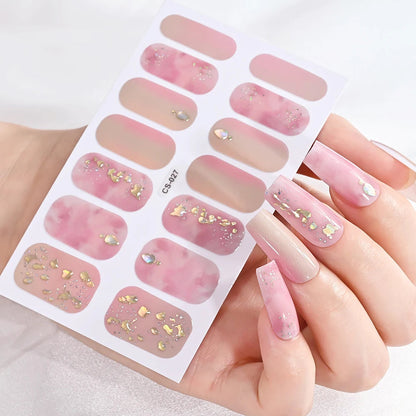 14Tip/Sheet Abalone Slice Nail Wrap Decals Baking Free Self Adhesive Nail Polish Sticker Long-Lasting Marble Gradient Nail Strip Good Vibrations