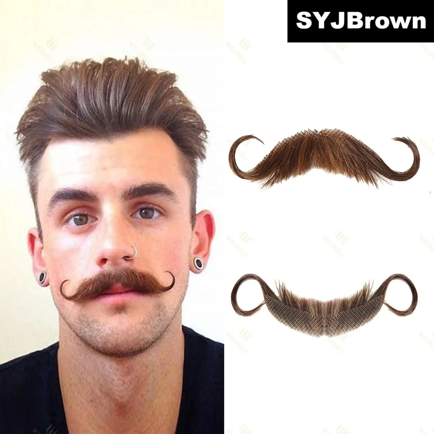 Wigundle Man's Beard Hand Made Real Hair Fake Beard Mustache Fancy Synthetic Invisible for Makeup Fake Hair Cospaly Party Tools Good Vibrations