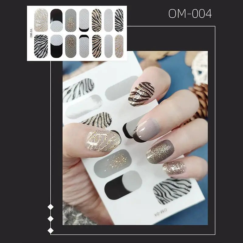 14 Strips Leopard Print Semi-Cured Gel Nail Decals 3D Gradient Waterproof Full Cover Flakes Nail Sticker DIY Adhesive Nail Wraps Good Vibrations