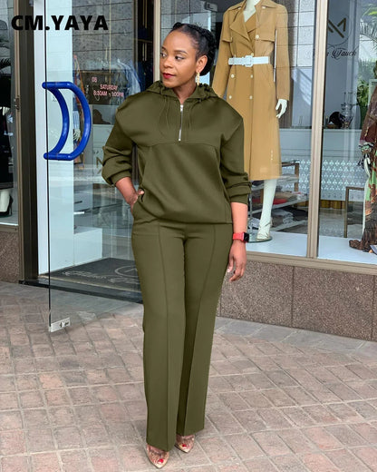 CM.YAYA Long Sleeve Women Set Loose Long Sleeve Hoodies Pant Suits 2024 Spring 2 Two Piece Sets Sporty Tracksuits Street Outfits Good Vibrations