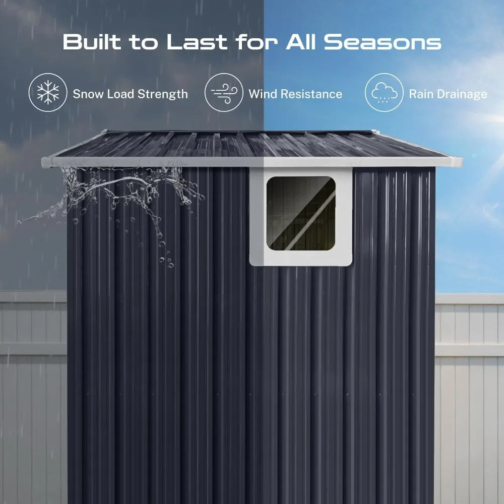 7' x 4.3' Outdoor Storage Shed, Sturdy Metal Building w/Windows & Lockable Doors Large Heavy Duty Tool Sheds,Garden Shed Good Vibrations
