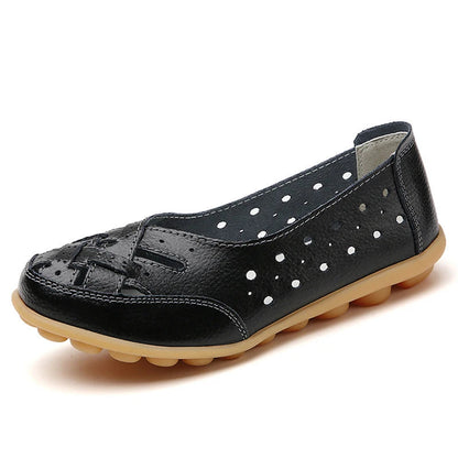 Women Flats Genuine Leather Women's Loafers Nurse Shoes Hollow Shoes Women Slip On Women Shoes Footwear Ballet Flats Women Good Vibrations