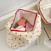 Ins Fashion Heart Women Quilted Makeup Bag Large Capacity Toiletry Cosmetic Storage Pouch Handbag Ladies Zipper Make Up Bag Good Vibrations