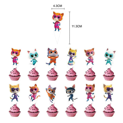 Cartoon Superkitties Birthday Party Decorations Balloons Disposable Tableware Set Paper Plates Banner for Baby Shower Kids Gifts Good Vibrations