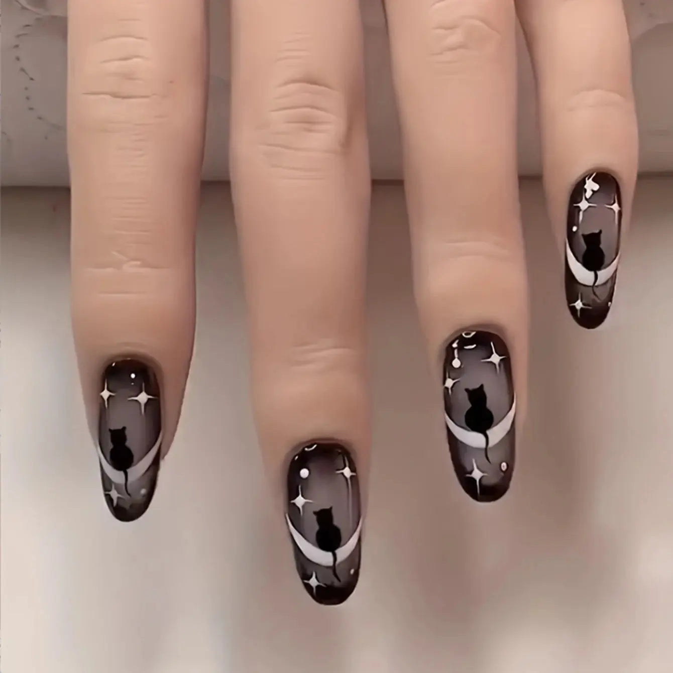 24PCS Of Halloween Nails Art Featuring Long French Square Ballet Fake Nails Funny Scarecrow Designs Gifts for women and girls Good Vibrations