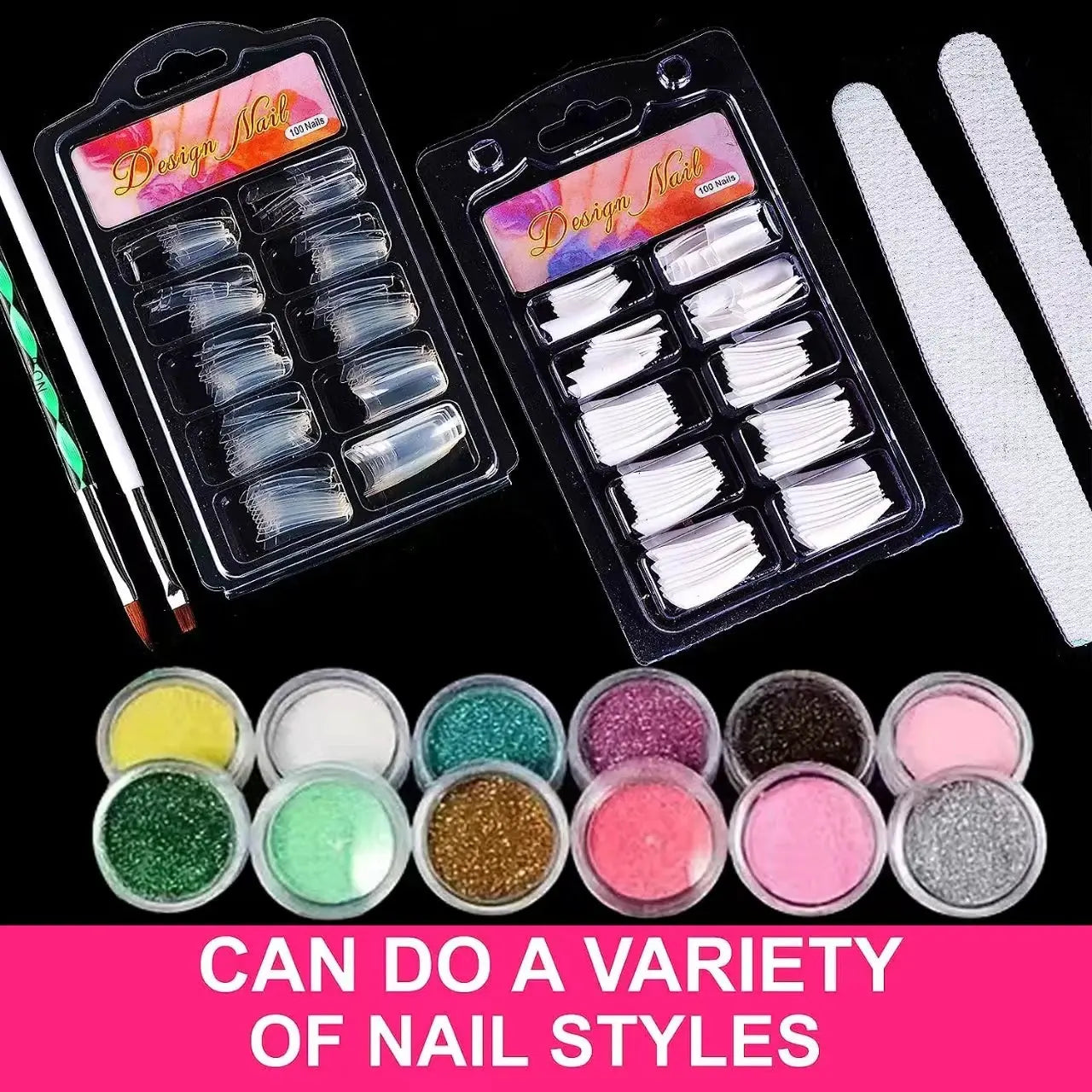 Acrylic Nail Kit for Beginners 12 Color Glitter Acrylic Powder White Clear Pink Acrylic Powder Nails Extension Professional Nail Good Vibrations