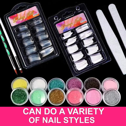 Acrylic Nail Kit for Beginners 12 Color Glitter Acrylic Powder White Clear Pink Acrylic Powder Nails Extension Professional Nail Good Vibrations