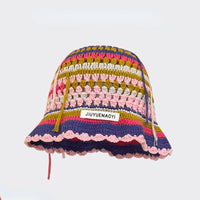 2024 Spring New Crochet Hat Korean Handmade Bucket Hat Women's Weaving Knitted Hat Y2k Fashion Flowers Autumn Winter Ins Beanies Good Vibrations