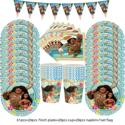 New MINISO Moana Theme Children Birthday Party Disposable Tableware Cup Plate Flag Kids Girls Wedding Party Decoration Supplies Good Vibrations