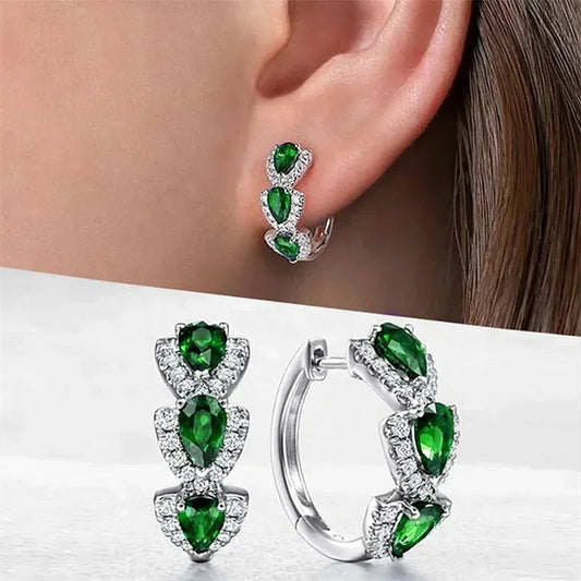 2026 Luxury Trendy Green Cubic Zirconia Hoop Earrings Wedding Party Elegant Accessories for Women Anniversary Gift New Jewelry Good Vibrations