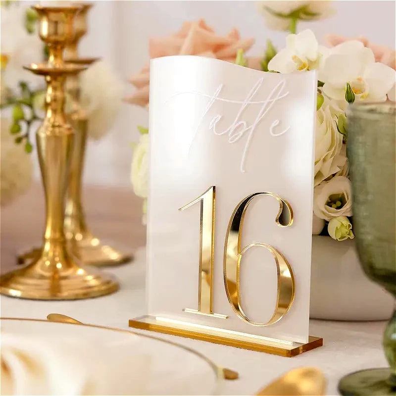 Wedding Table Numbers White Acrylic 3D Gold Mirror Table Numbers with Stands Wedding Table Decor Wedding Reception Good Vibrations