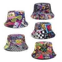 Women Bucket Hat Fashion Design Print 90's Panama Hats Female Vintage Fisherman Unisex Sun Cap Dropshipping Good Vibrations