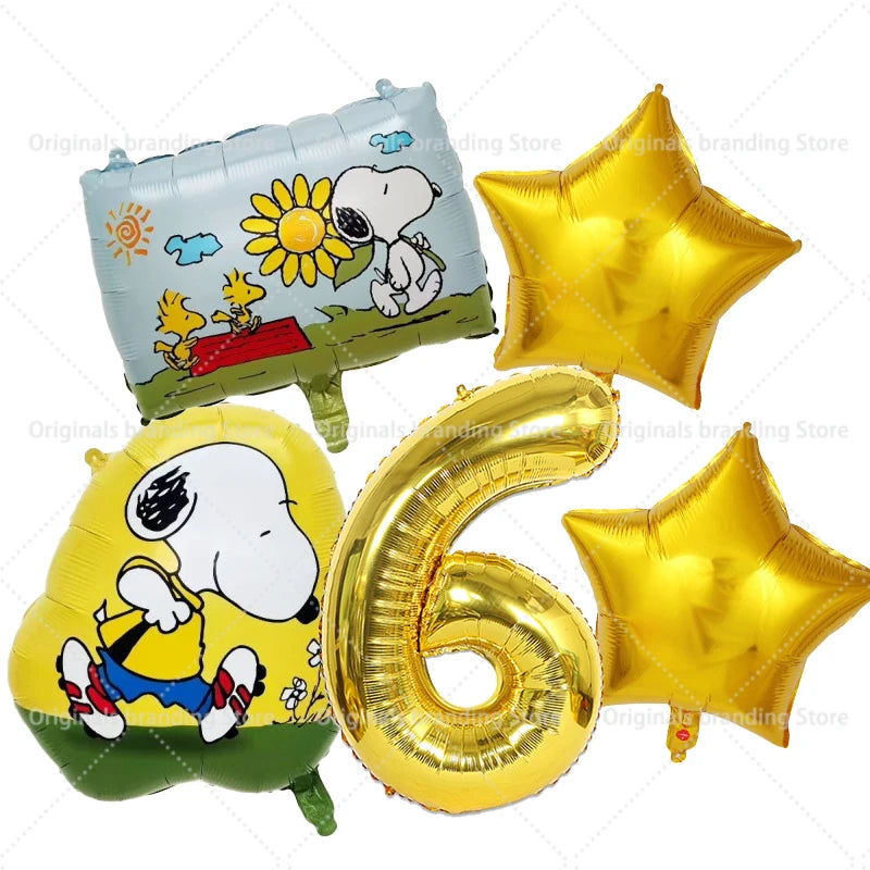 Snoopy Birthday Balloons Set boy girl Number Balloon Suit Foil Ballon Cartoon Birthday Party Supplies Decor Baby Shower Gift Good Vibrations