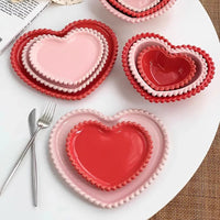 Creative Pink Bead Dots Ceramic Heart Dinner Plate Tableware Home Dessert Cake Plate Porcelain Salad Plate Kitchen Utensils New Good Vibrations