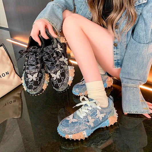 Women Sports Shoes Trend 2024 Rhinestone Sneaker Tennis Female Casual Mirror Luxury Designer Elegant Fashion Shoes for Women Good Vibrations