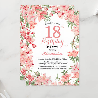 5/20/100pcs 18th birthday invitations, Watercolor Blue Floral birthday invitations 18, Sunflower Birthday Invitation Good Vibrations