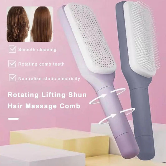 Rotating Comb Long Handle Anti-static Scalp Massage Hair Comb for Women Self Hair Brush with Retractable Comb Hairdressing Tool Good Vibrations