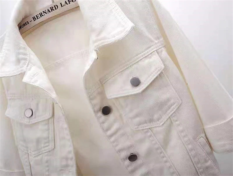 2024 New Women Spring Autumn Denim Jacket Tops Pink Color Solid Short Multicolor Feminino Three Quarter Sleeve Jean Jacket Good Vibrations