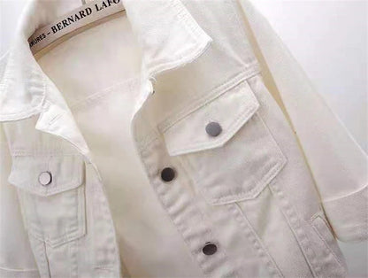 2024 New Women Spring Autumn Denim Jacket Tops Pink Color Solid Short Multicolor Feminino Three Quarter Sleeve Jean Jacket Good Vibrations