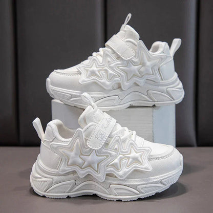 Children Casual Shoes for Girls Fashion Classic with Stars Girls Sports Running Sneakers Breathable PU + Rubber Anti-skid Soft Good Vibrations