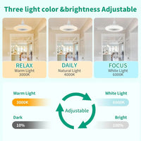 Socket Fan Ceiling Fan with Light, Portable 3 Wind Speeds 36w Ceiling Fan Socket with Remote, 3 Light Dimmable Small Fan Good Vibrations