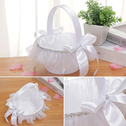 White Flower Girls Basket Simple Wedding Flower Basket  Bride Bridesmaid Hand Held Basket Wedding Ceremony Party Decorations Good Vibrations