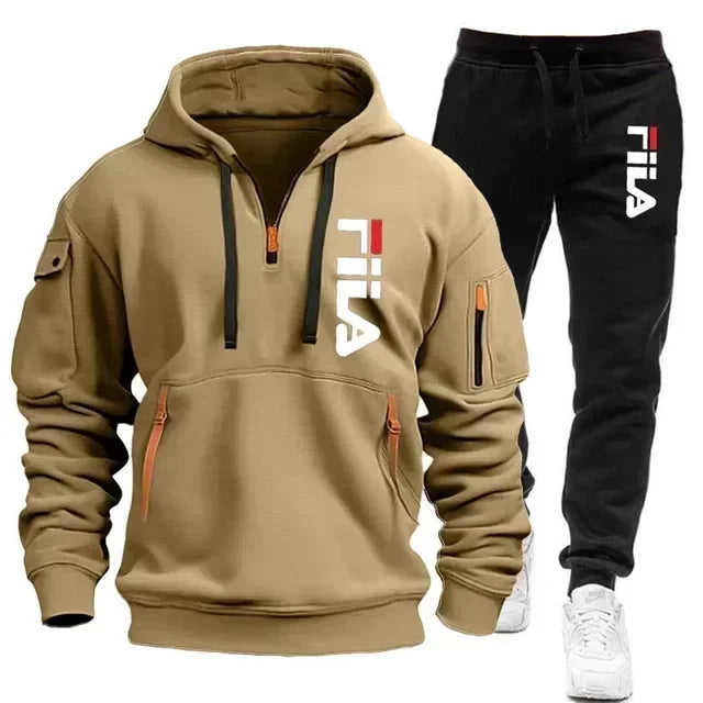 Spring and Autumn street new men's zipper hoodie + pants two-piece set, outdoor multi-pocket men's casual pullover sports suit Good Vibrations