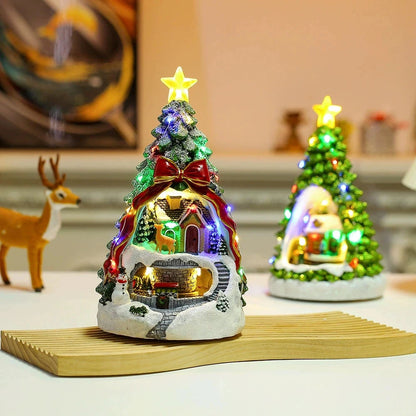 Christmas Tree Glowing House Music Ornament Adults Kids Rotating Train Winter Scene House for Home Table Office Holiday Decor Good Vibrations