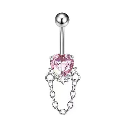 Fashion Pink Crystal Crown Belly Button Rings Stainless Steel Long Pendant Butterfly Heart Navel Piercing for Women Jewelry Good Vibrations Adult Super Store