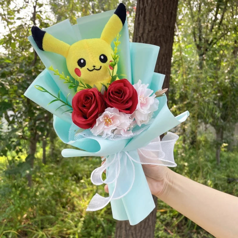 Catoon Stich Winnie the Pooh Plush Doll Toy With Flowers Creative Handmade Bouquet Valentine Christmas Graduation Gift Good Vibrations