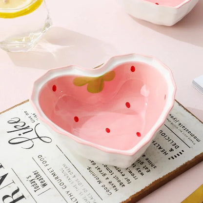 Strawberry Ramen Bowls and Spoons Creative Ceramic tablewear Anti-scald Instant Noodle Bowl Cute Strawberry Bowl Pretty Bowl Good Vibrations