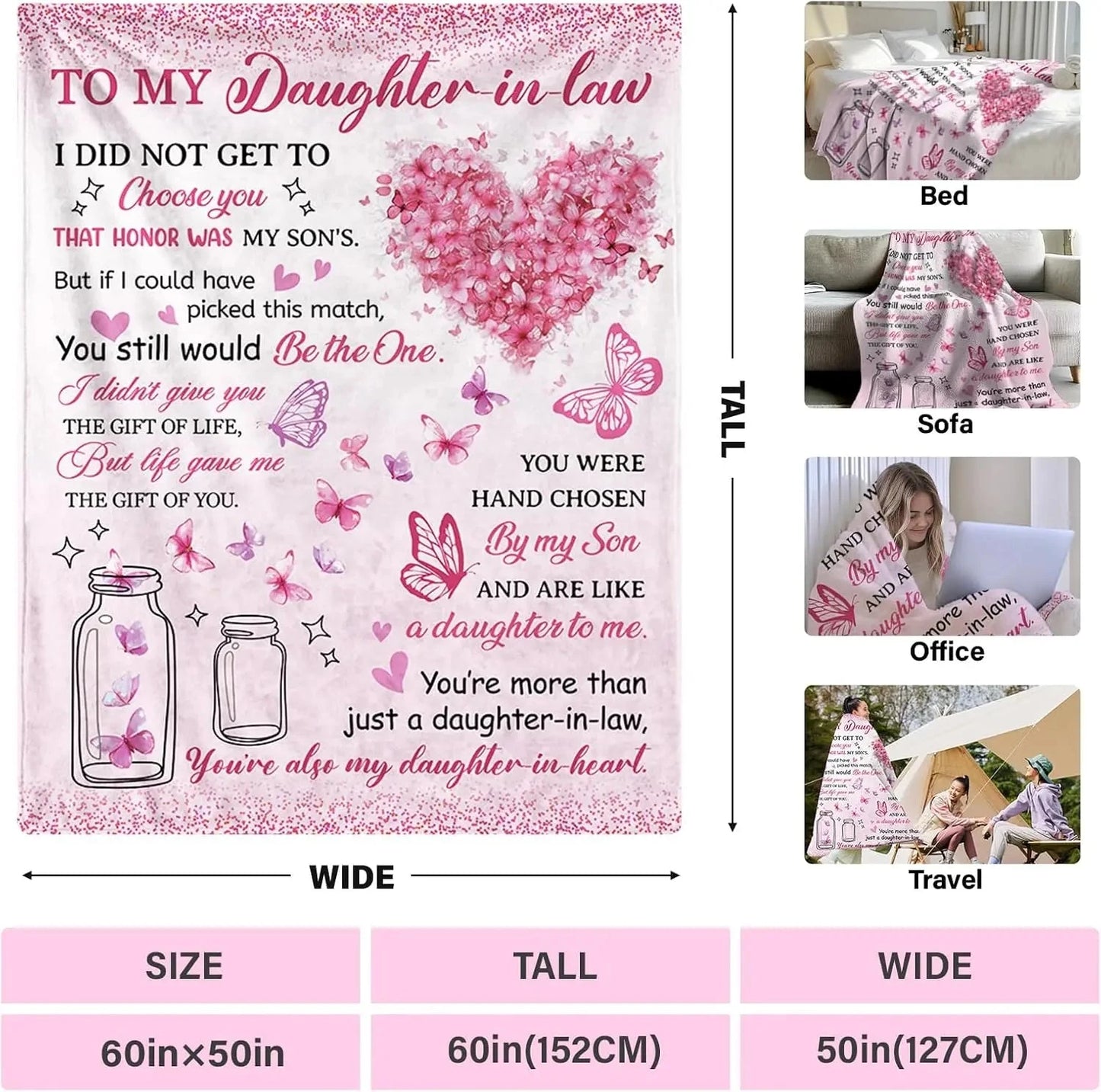 Daughter in Law Blanket from Mom, Mothers Day Blanket Gifts for Daughter, to My Daughters for Women, Future Daughters Gift, Birt Good Vibrations