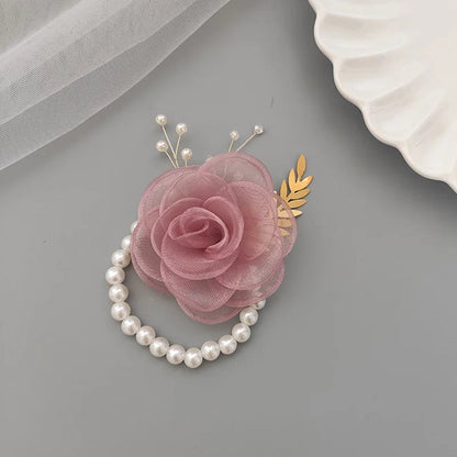 Girls Bridesmaid Wrist Flowers Pearl Ribbon Rose Bracelet for Wedding Prom Party Bride to Be Bridesmaid Gift Wedding Accessories Good Vibrations