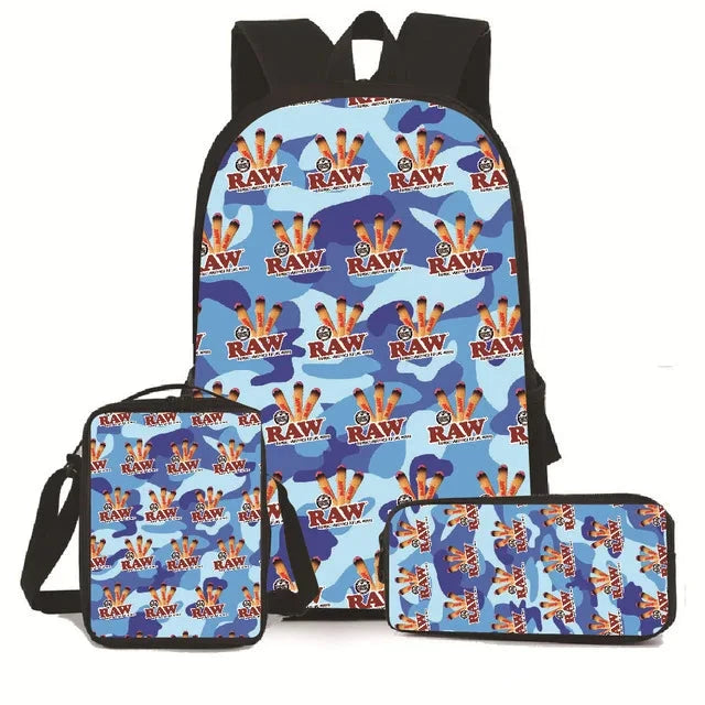 Creative Cigarette Rolling Paper Tobacco RAW 3D Print 3pcs/Set pupil School Bags Laptop Daypack Backpack Lunch bag Pencil Case Good Vibrations Adult Super Store