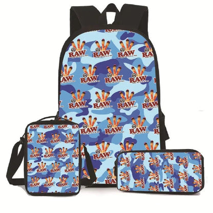 Creative Cigarette Rolling Paper Tobacco RAW 3D Print 3pcs/Set pupil School Bags Laptop Daypack Backpack Lunch bag Pencil Case Good Vibrations Adult Super Store