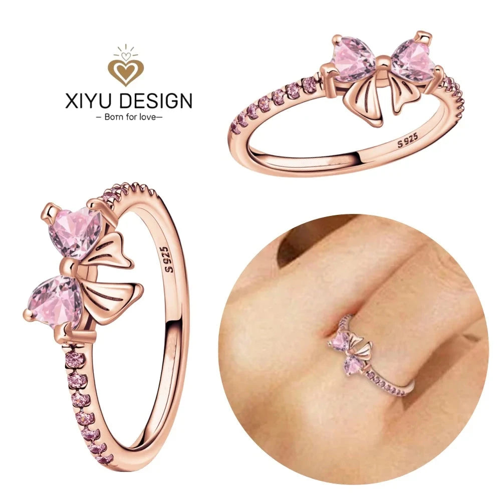 925 Sterling Silver Red Heart-shaped Ring Earrings Necklace Charm Sparkling Women's Jewelry Gift Fashion Light Luxury Making Good Vibrations