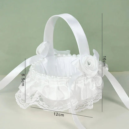 20 cm White Flower Girls Basket Silk Wedding Basket for Flower Bride/Kids Hand Held Wedding Ceremony Party Decorations Good Vibrations