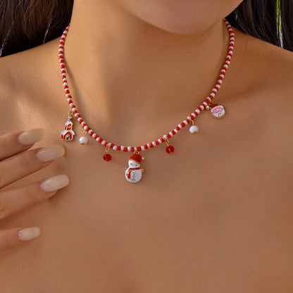 Christmas Necklaces for Women Girls Handmade Rice Beads X'mas Tree Santa Claus Snowman Gift Necklace Pendant New Year Jewelry Good Vibrations