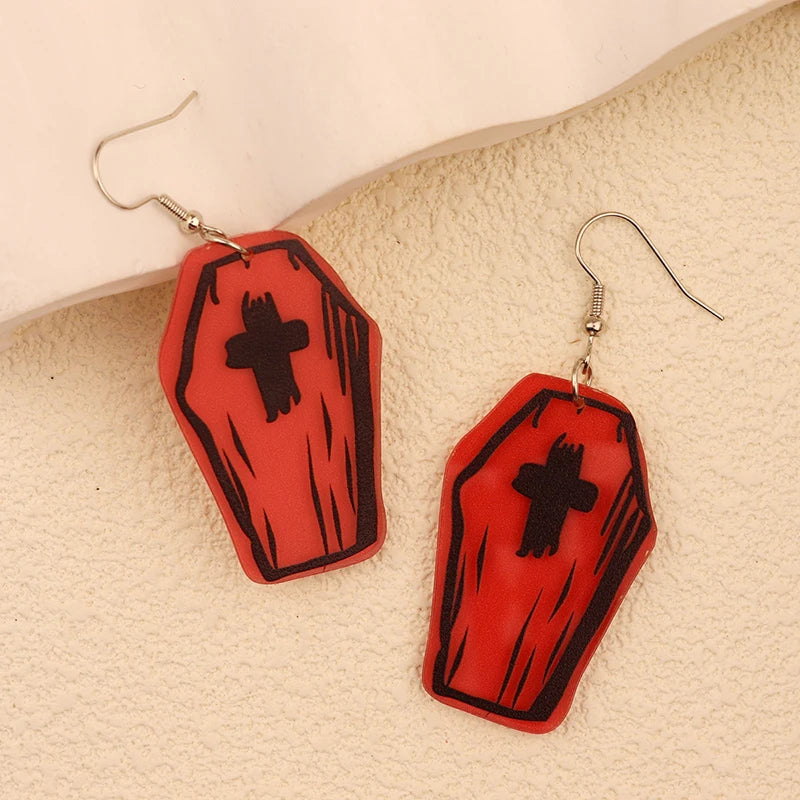 Halloween Dangle Earring With Cartoon Ghost Skeleton Coffin Clown Design Adorable Halloween Women Gift Good Vibrations