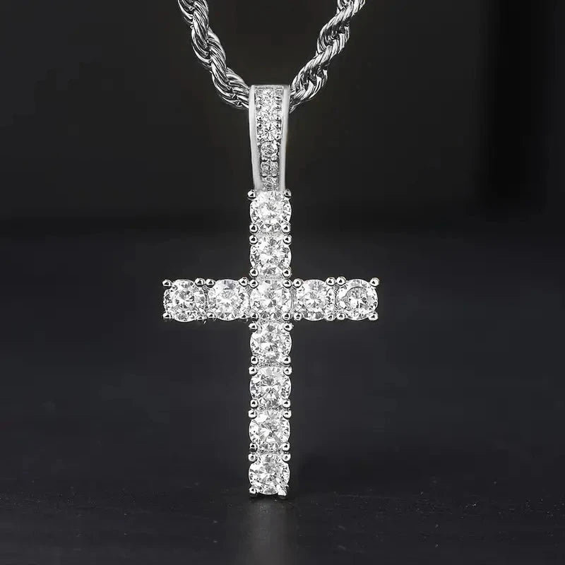 Huitan 60Cm Twisted Chain Long Necklace for Women/Men Fashion Luxury Cubic Zirconia Cross Pendant Necklace Gift Love Accessories Good Vibrations