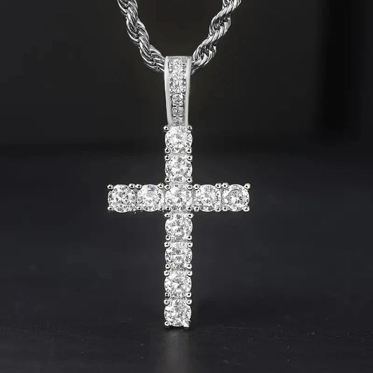Huitan 60Cm Twisted Chain Long Necklace for Women/Men Fashion Luxury Cubic Zirconia Cross Pendant Necklace Gift Love Accessories Good Vibrations