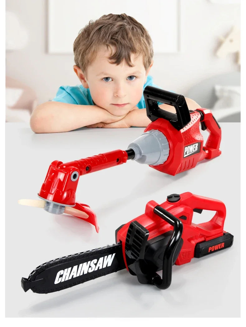 Children Electric Toolbox Pretend Play Toys Baby Simulation Tools Repair Lawn Mower Saw Hair Dryer Toy Maintenance Tool for kid Good Vibrations