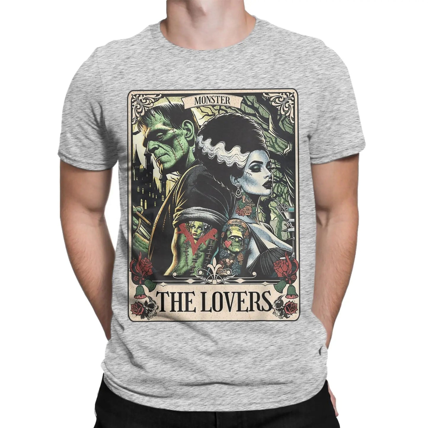 The Monster Frankenstein And Bride Men's T Shirt  Humorous Tees Short Sleeve Crew Neck T-Shirt Pure Cotton Party Clothing Good Vibrations