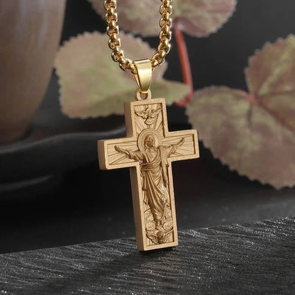 Philippians 4:13 Men's Simple Cross Pendant Necklace Stainless Steel Religious Amulet Jewelry Unisex Bijoux Good Vibrations
